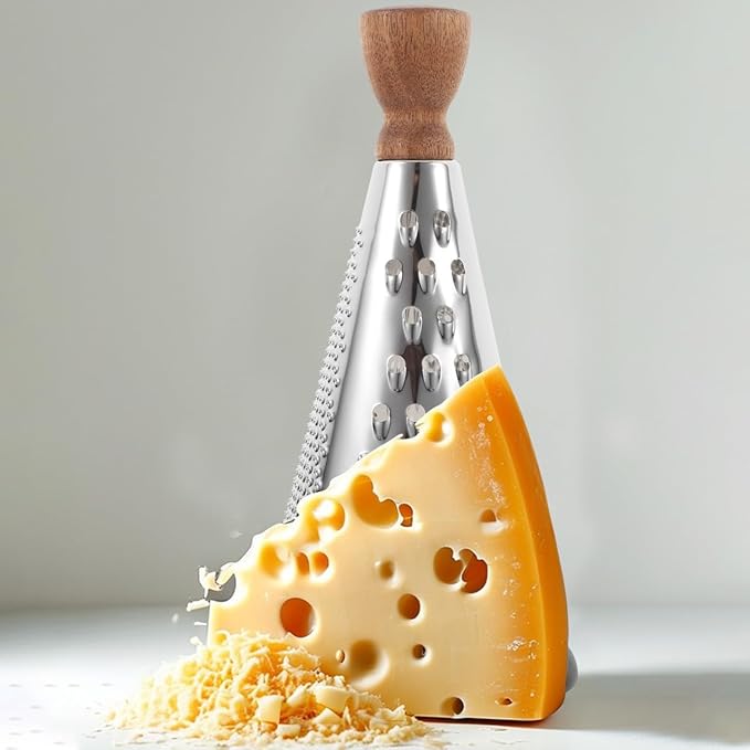 Cabilock Wooden Handle Cheese Grater Cone Shaped Manual Grater for Cheese Vegetables and Fruit Multifunctional Kitchen Utensil for Home Restaurant and Hotel Use