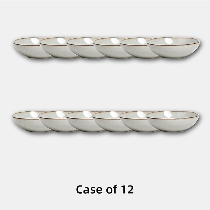Organic Shape Highland Ceramic Serving Bowl, 12pcs 9 Inch Handmade Reactive Glaze Stoneware 40oz Bowl with Wavy Edge, for Kitchen, Microwave & Dishwasher Safe, Scratch Resistant-grey