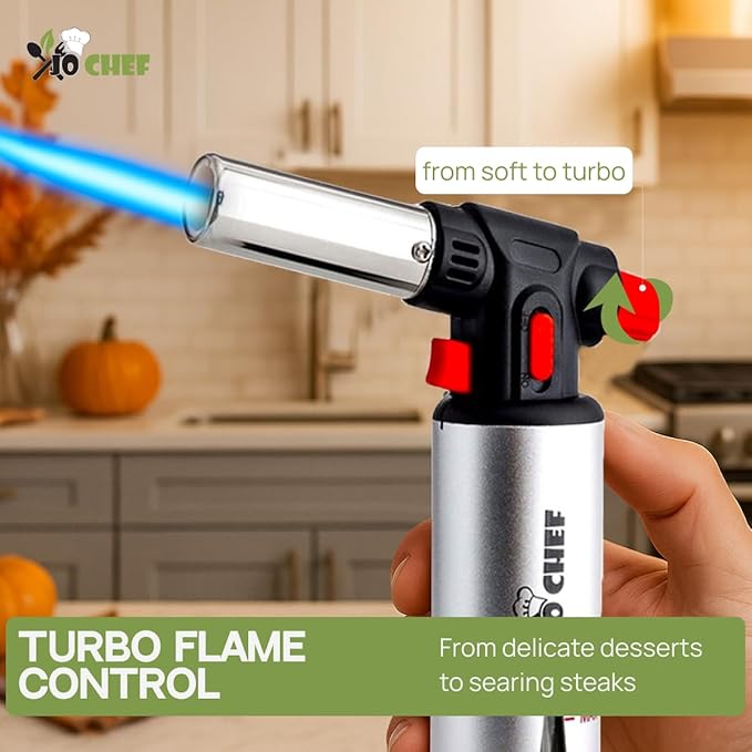 Jo Chef Kitchen Torch, Refillable Butane Torch for Creme Brulee, Cooking