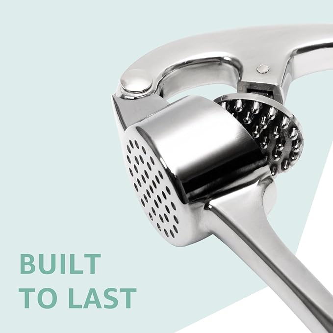 Garlic Press Crusher & Mincer – Easy Squeeze Ergonomic Handle, Heavy Duty Zinc Alloy, Dishwasher Safe, Includes Peeler & Cleaning Brush – Garlic Ginger Crusher Tool (Imperial Silver)