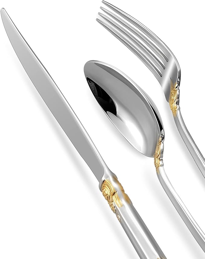 KEAWELL Luxury 20-Piece 18/10 Stainless Steel Flatware Set (Gold Accent)