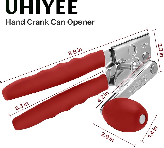 UHIYEE Commercial Can Opener Heavy Duty, Hand Crank for Large Cans, Red