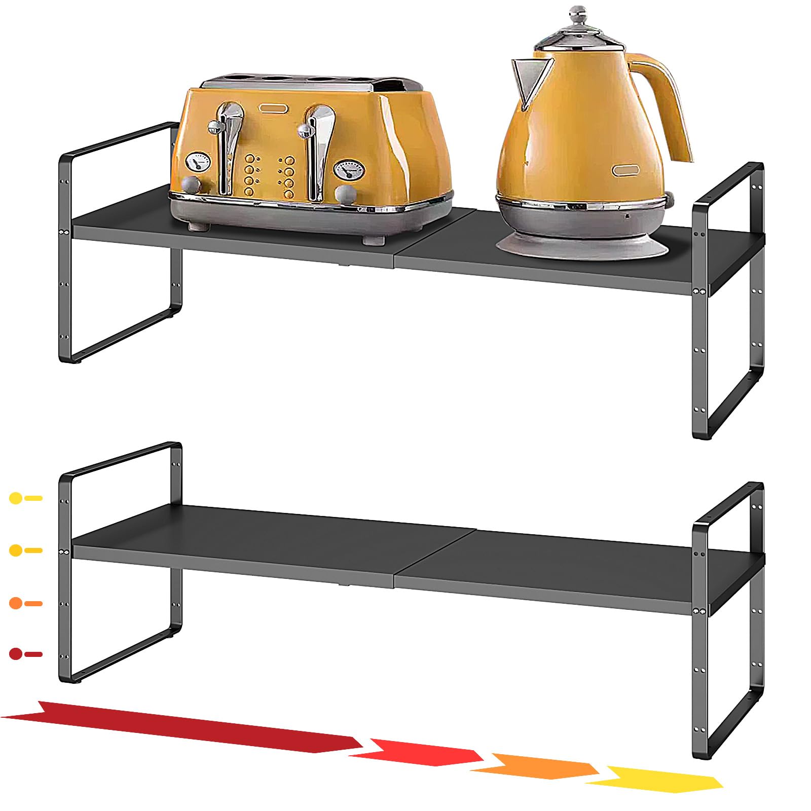 taiheis 16.5~27.1" Expandable Shelf，2Pack 8.1" Wide Adjustable Height Cabinet Shelves，Black