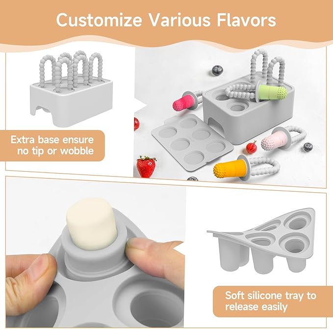 MORLIKE LIVING Baby Popsicle Molds Teething Relief, Grey