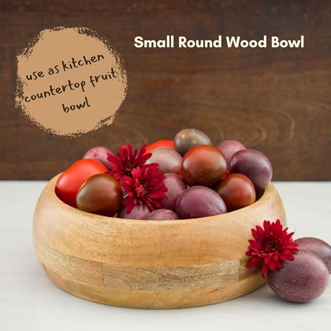 Small Wood Salad Bowl for Serving Fruits and Salads, Mango Wood, Natural Finish, 11 Inch