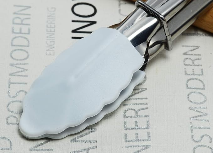 HINMAY 7-Inch Small Serving Tongs with Silicone Tips, Set of 3 (White)