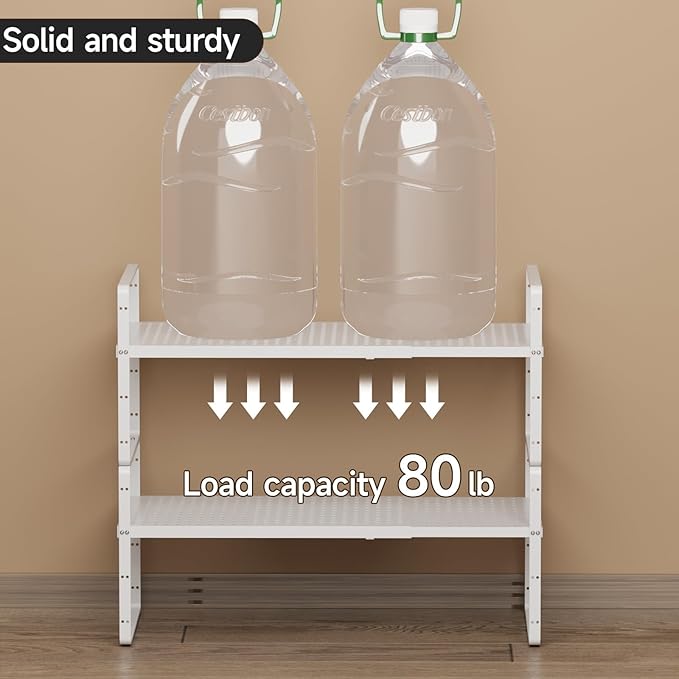 jkxoo 2Pcs Expandable Cabinet Shelf Organizers, 16.5"~27''L, White