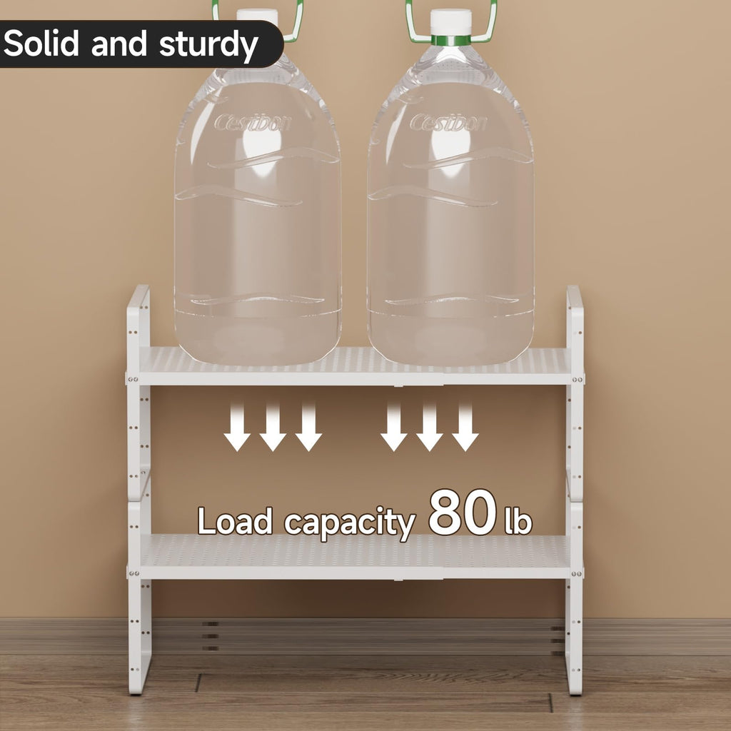 jkxoo 2Pcs Expandable Cabinet Shelf Organizers, 16.5"~27''L, White