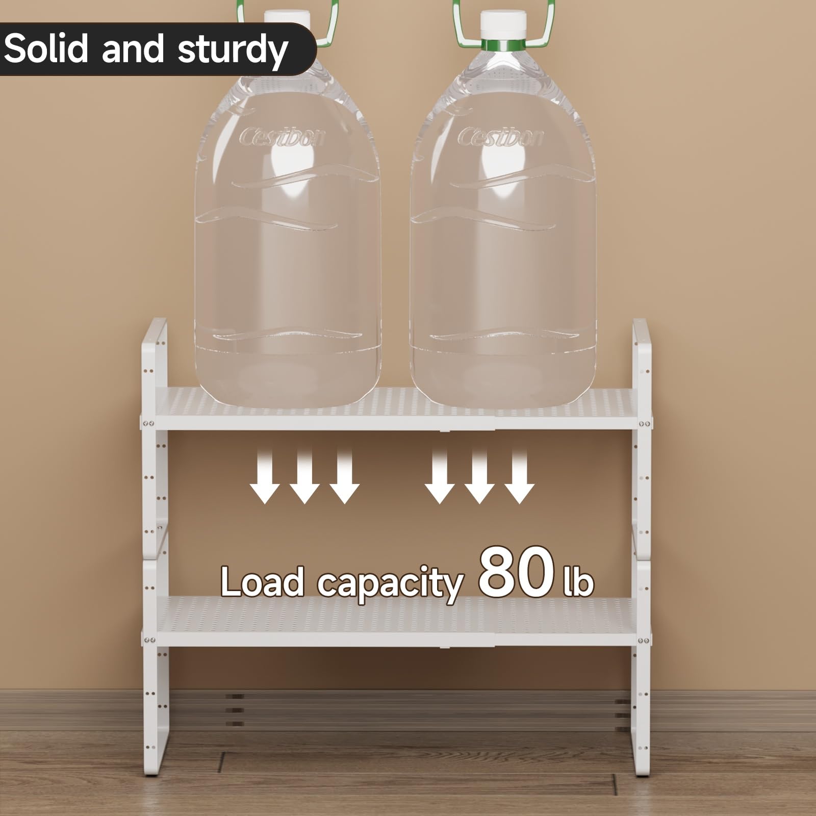 jkxoo 2Pcs Expandable Cabinet Shelf Organizers, 16.5"~27''L, White