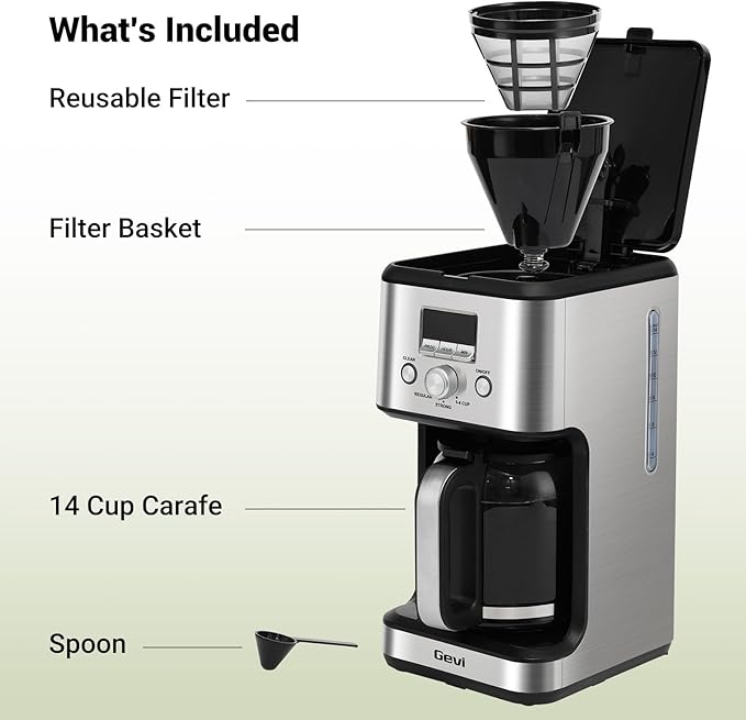 Gevi 14-Cup Drip Coffee Maker, Programmable Timer, 2H Warm, Strong Brew