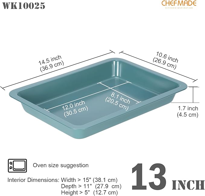 CHEFMADE Baking Pan, 13" Nonstick Lasagna Sheet Pan for Oven (Green)