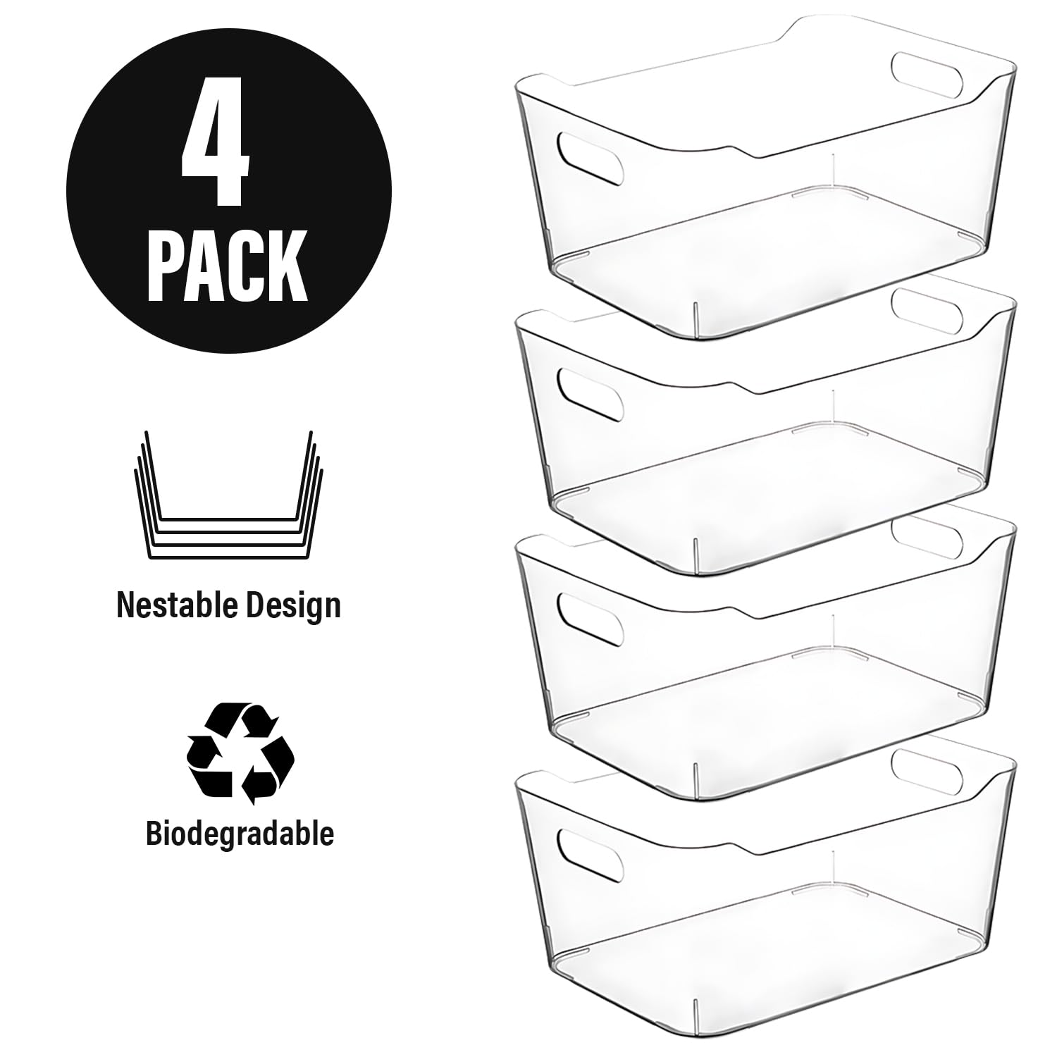 CONTROL KITCHEN Small Clear Plastic Storage Bins, Perfect for Organization or Pantry and, Fridge Organizer, Cabinet Organizers