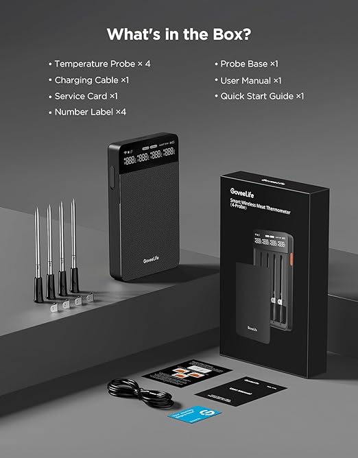 GoveeLife Smart Wireless Meat Thermometer Digital 4 Probes with App Alarm