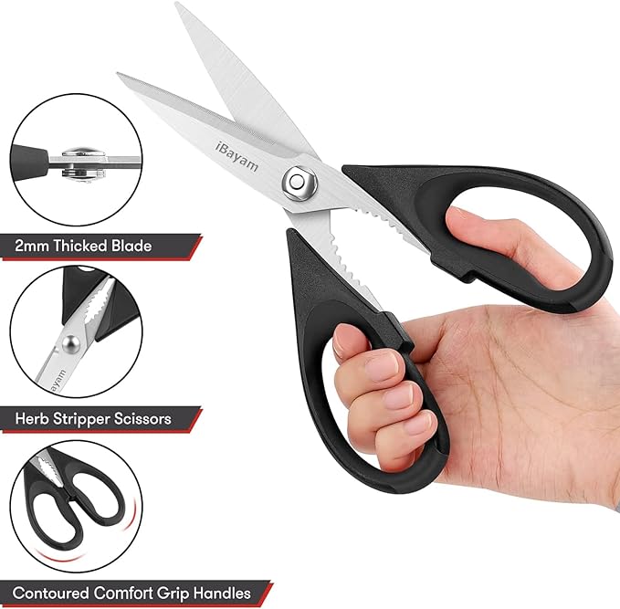 iBayam All Purpose Kitchen Shears with Protective Sheath, Black, 8.7 inch