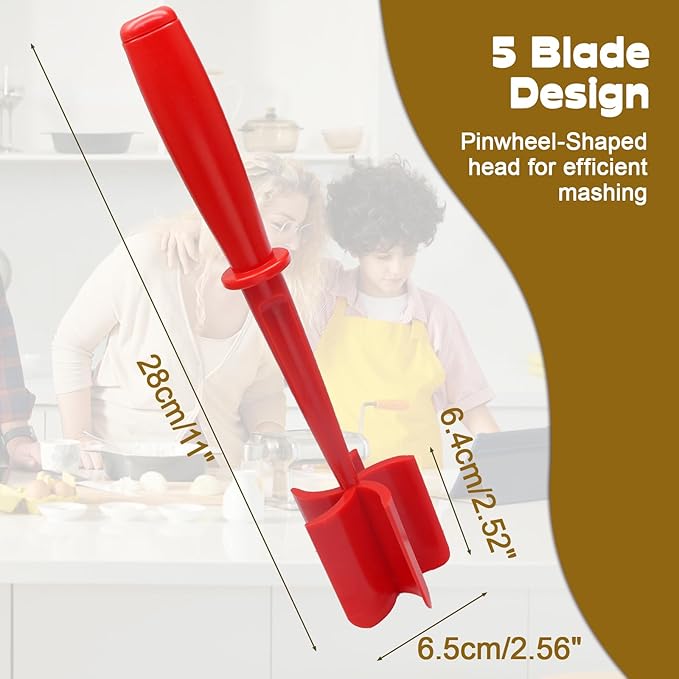 Auvotuis Meat Masher, Red, 5 Curve Blade