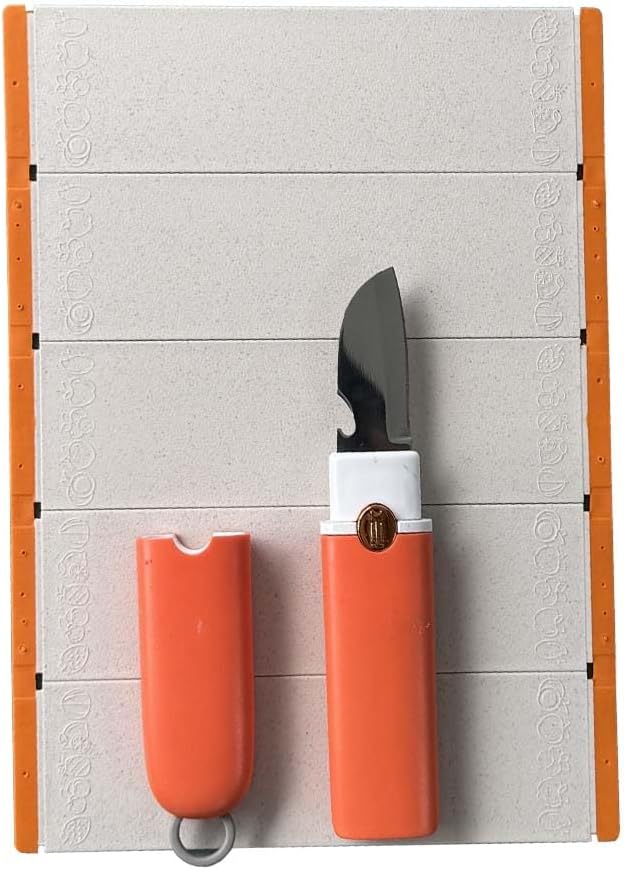 Maeluo 5-in-1 Small Cutting Board Set, Multifunctional Travel Stainless Steel Fruit Knife with Cover, Outdoor Portable Peeling Fruit Potato Peeler for Travel, Camping, Kitchen (Orange)