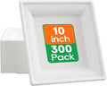 ECOLipak 10 Inch Square Paper Plates, 300 Pack Compostable Disposable Plate