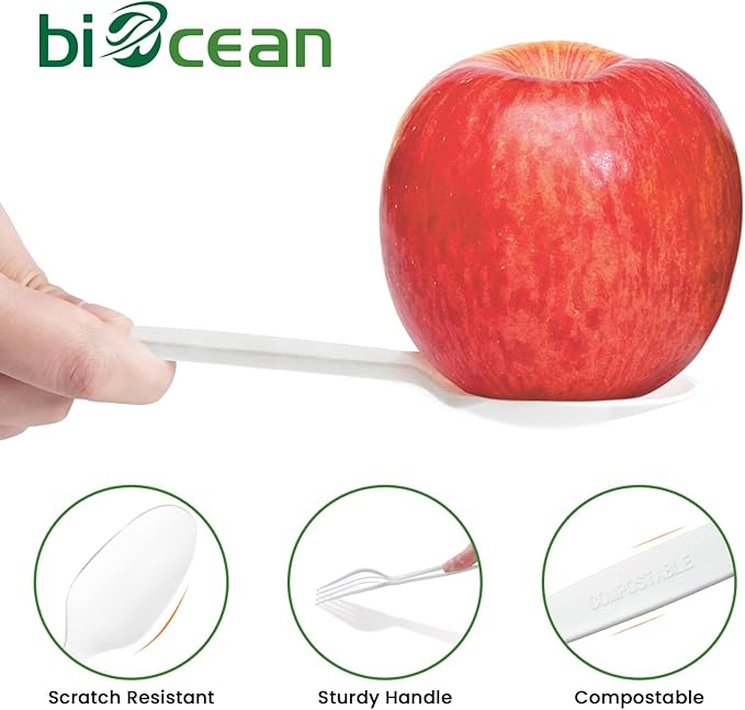 Biocean Extra Heavyduty Compostable Spoons [500 Count,6.7In] Disposable Cutlery No Plastic Spoons Large Biodegradable Utensils Eco Friendly Silverware for Party,BBQ,Daily Use [With Tote]