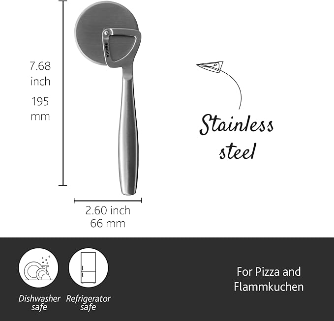 Boska Stainless Steel Pizza Cutter - Copenhagen Multifunctional Pizza Wheel Cutter - Handheld Food Slicer - Silver Non-Stick Adjustable Roller - Dishwasher Safe - for Kitchen Cooking