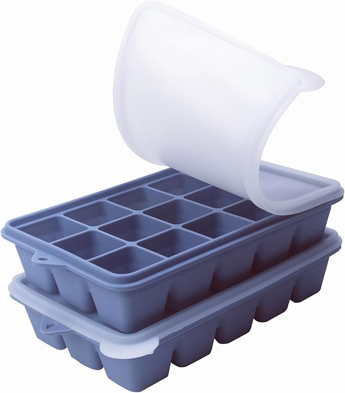 2 Tbsp Silicone Freezer Molds - Perfect for Storing Garlic, Herbs, Ginger, Pesto, Tomato Paste, Lemon Juice, Purees and More - Silicone Food Freezer Tray (Blue 2 Pack)