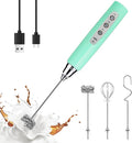 YUSWKO Handheld Milk Frother Wand for Coffee, Rechargeable Electric Whisk with 3 Heads 3 Speeds Drink Mixer Coffee Frother For Latte, Cappuccino, Hot Chocolate, Egg, Baby Blue