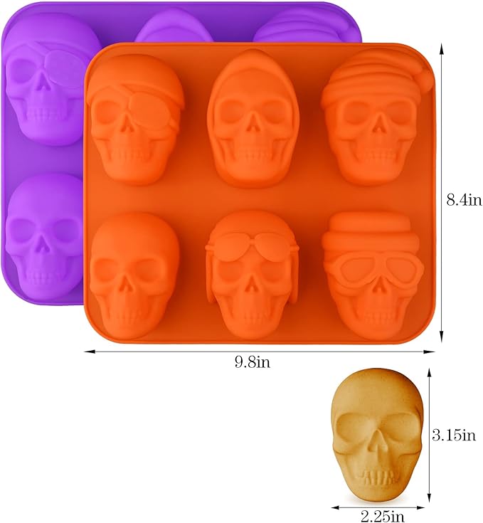 HUAKENER 2 Pack Skull Cake Pan, 3D Skull Silicone Molds, Halloween Molds