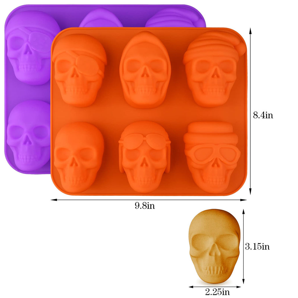 HUAKENER 2 Pack Skull Cake Pan, 3D Skull Silicone Molds, Halloween Molds
