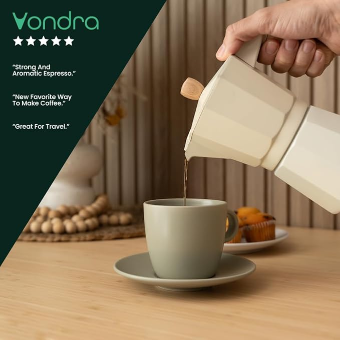 ANGORA BRANDS Vondra Aluminum Moka Pot (2–6 Cups) – Stovetop Espresso Maker, Classic Italian Coffee Maker – Durable Percolator Coffee Pot for Home, Travel & Camping