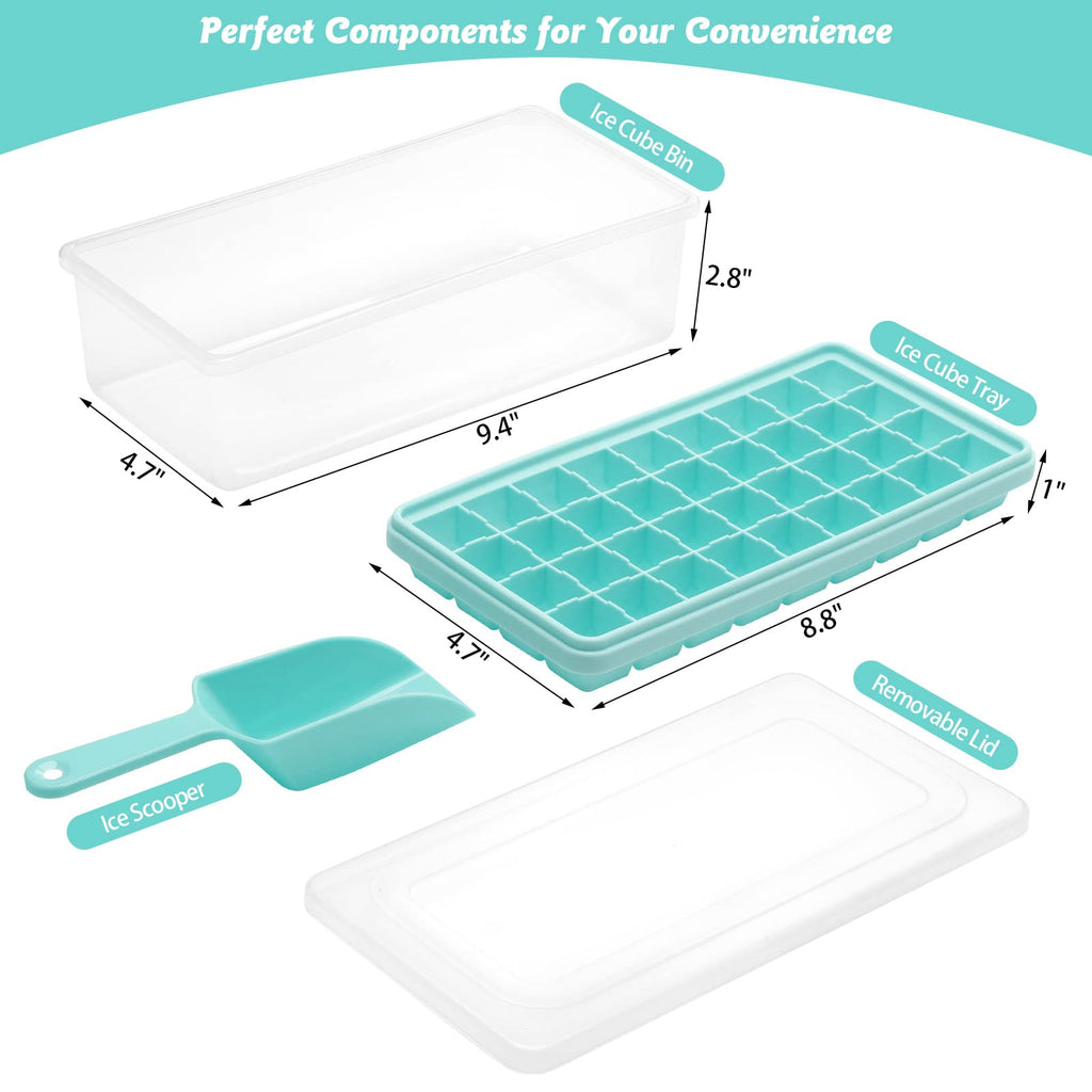Silicone Ice Cube Tray with Leak-Proof Lid & Storage Bin for Freezer – BPA-Free 36-Piece Nugget Ice Molds, Spill-Resistant Cover & Ice Scoop Container Cover