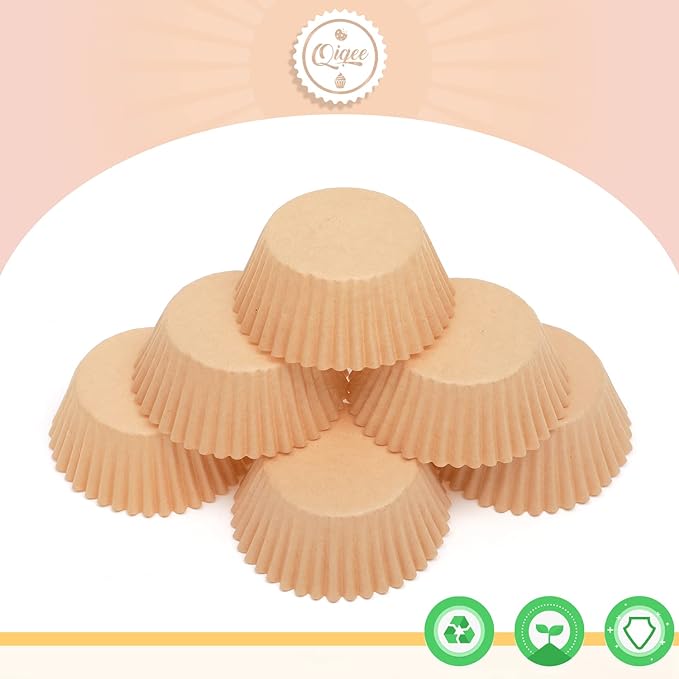qiqee Natural Brown Cupcake Liners, 600 Count, Jumbo Size