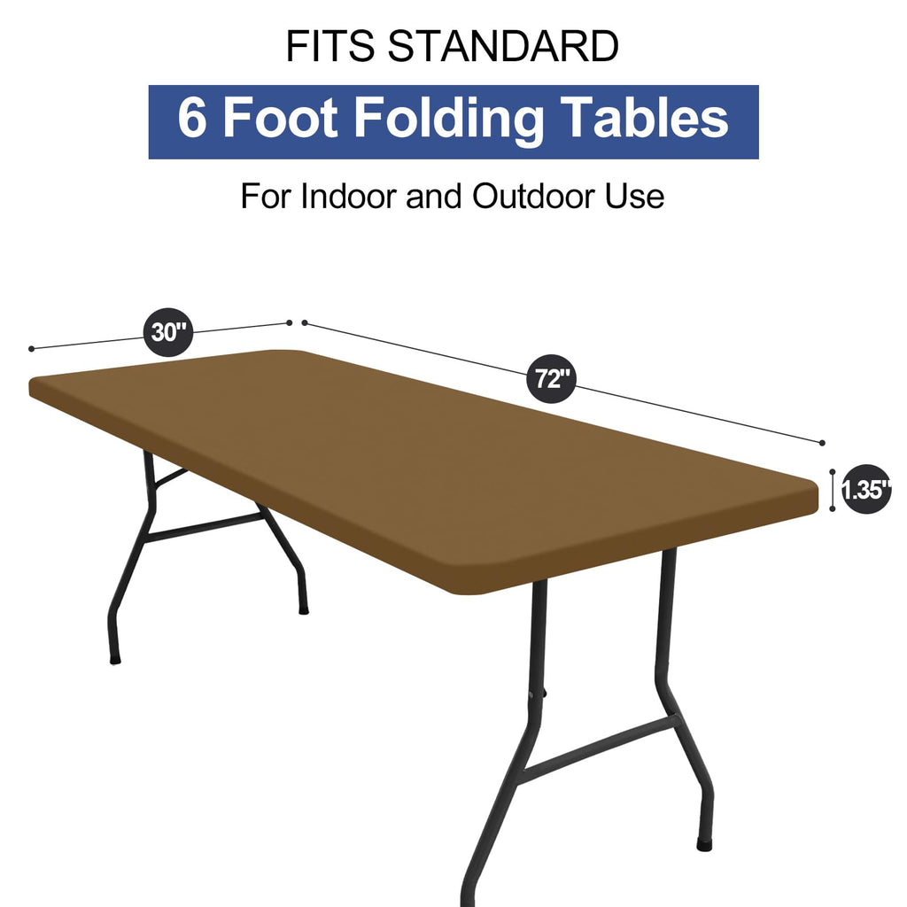 homing Rectangle Table Cloth Cover, Water-Resistant Polyester Elastic Fitted Tablecloth, Fits for 6 Foot Folding Tables, Washable Table Protector for Picnic, Camping, Outdoor (Brown, 30" x 72")