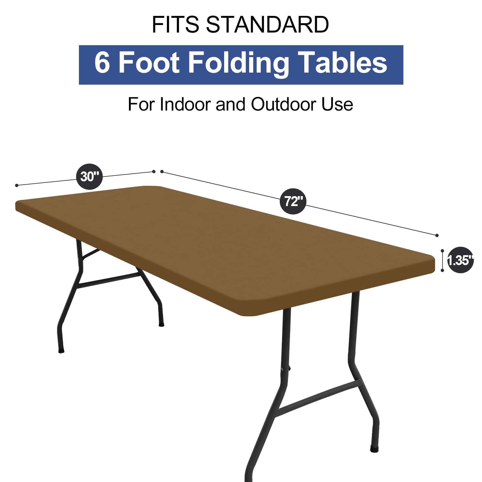 homing Rectangle Table Cloth Cover, Water-Resistant Polyester Elastic Fitted Tablecloth, Fits for 6 Foot Folding Tables, Washable Table Protector for Picnic, Camping, Outdoor (Brown, 30" x 72")