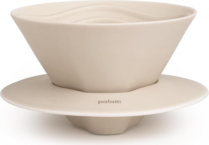 palatti Dune Porcelain Pour Over Coffee Dripper, Ceramic Pour Over Coffee Maker, Adapt to 185 or 155 Flat Bottom Basket Filters, Medium Flow Rate, Interchangeable Wall and Base, 1-4 cups