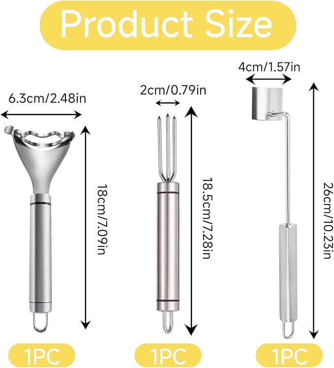3 Pcs Corn Tool Set – 2026 Upgraded Corn Peeler for Corn on the Cob,Corn Holder, Corn Cob Stripper Tool,Multi-Use Corn Cob Stripper Tool for Home Kitchen, Outdoor Barbecues & Camping