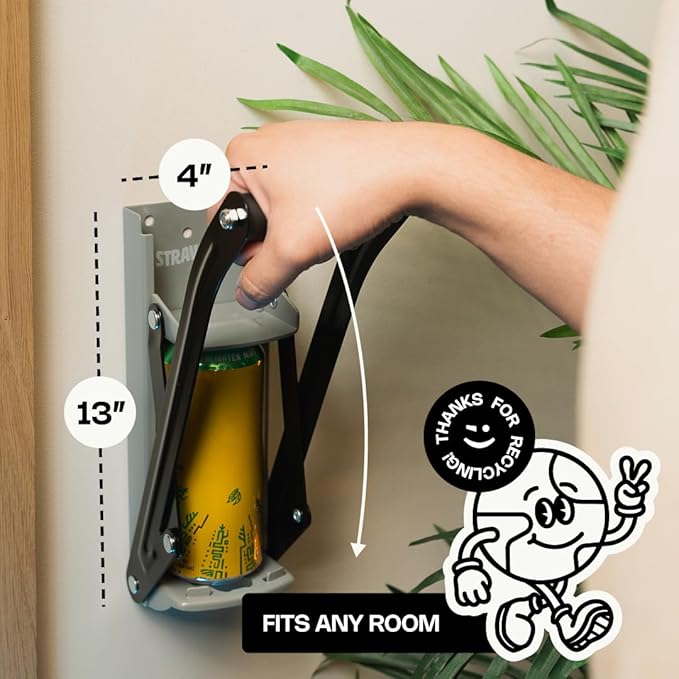 Can Crushers - Wall Mounted Aluminum Can Smasher - Ideal for Garbage Can and Recycling Bin - Outdoor Bar Accessories Must-Have - Efficient Plastic Bottle & Can Crusher by Strawn (Gray)