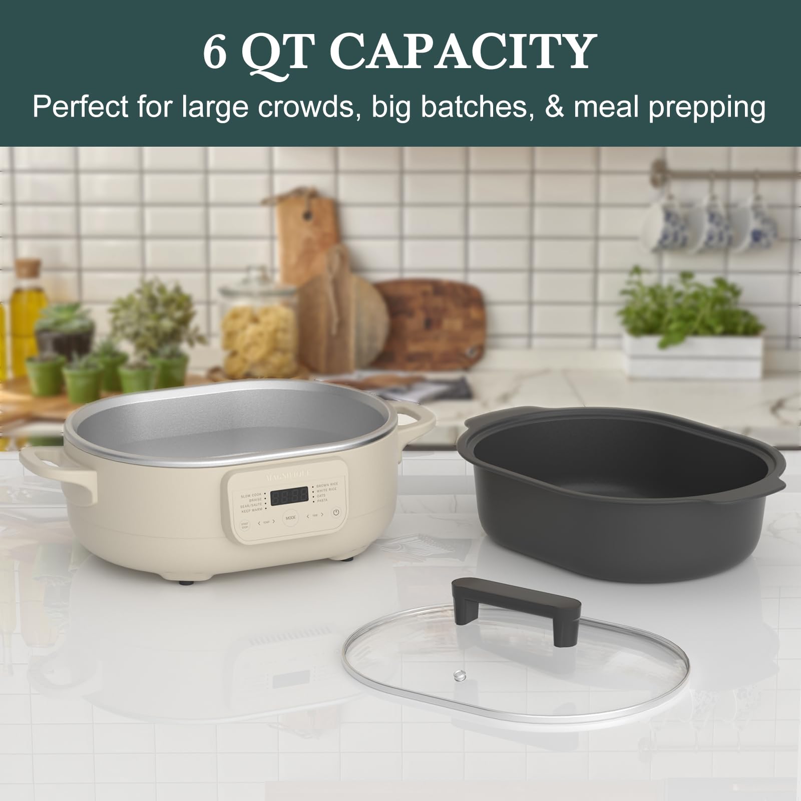 MAGNIFIQUE 6 Quart Multi-Cooker with 8-in-1 Casserole Programmable Slow Cooker, Dutch Oven, Pasta, Nonstick, Oven Safe Pot to 500°F Oatmeal