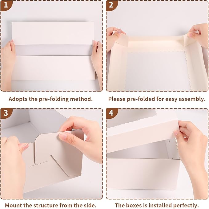 PFAMKEER 12pcs 19x14x4 inch Cake Boxes with Window，White Rectangle Sheet Large Bakery Boxes for Pastry Dessert Cake, Cupcakes Donuts Cookies Pie Treat Packaging