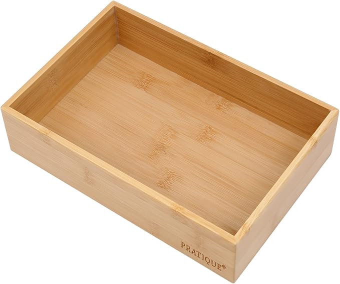 PRATIQUE Bamboo Drawer Organizer - Kitchen Utensil Organizer Silverware Tray Cutlery Holder，Office Desk Supplies and Accessories (8.9x5.9x2.6 inch)