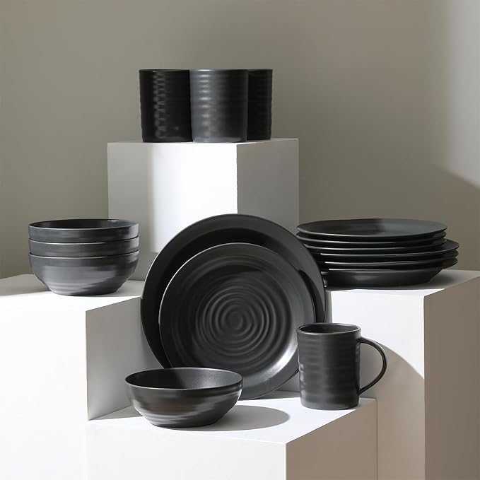 Stone Lain Orbit Dinnerware Set, Charcoal, Set of 16