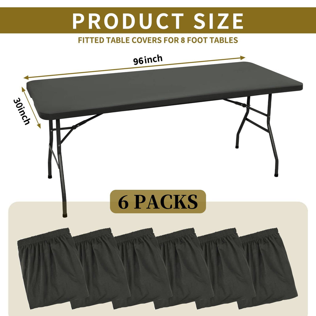 6 Pack Stretch Fabric Table Top Cap Cover, fits 8' Tables, Spandex Table Covers Washable Elastic Universal Rectangle Tablecloth Protector for Indoor Outdoor Party Picnic Wedding, Gray, 30" W x 96" L