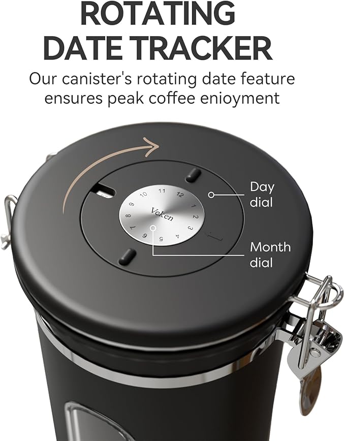 Veken Coffee Canister with Window, Airtight Stainless Steel Container, 22OZ