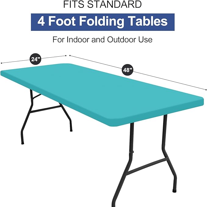 homing Rectangle Table Cloth Cover, Water-Resistant Polyester Elastic Fitted Tablecloth, Fits for 4 Foot Folding Tables, Washable Table Protector for Picnic, Camping, Outdoor (Turquoise, 24" x 48")