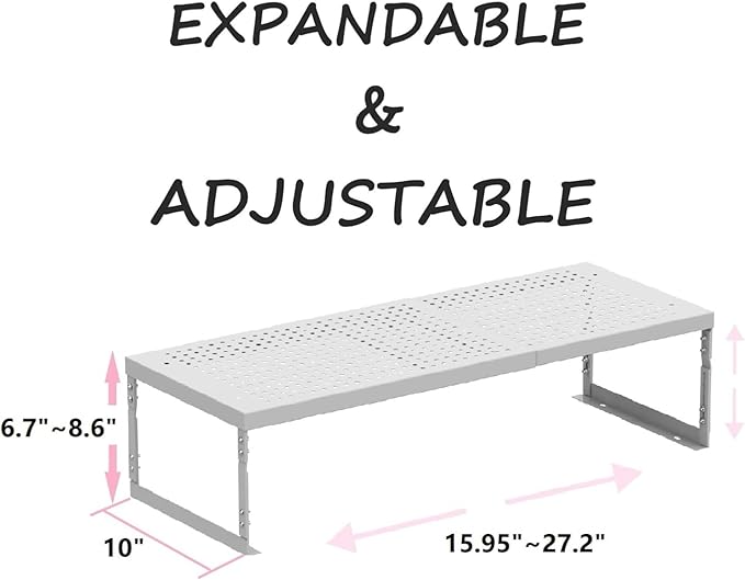 Asiingkel Stackable Expandable Metal Shelf Organizer - Adjustable Wire Storage Rack with Holes for Kitchen, Bathroom, Cabinet, Office - Space Saving, Durable & Sturdy Design（1PACK/Large/White