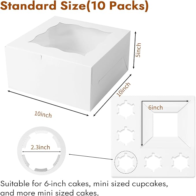 CHENZEM 10 Packs Bento Cake and Cupcake Box 6 Holes Fit 5 Cupcakes and 1 Mini Cake Box with Clear Window and Stickers for Father ‘s Day Birthday Party Bakery Baking Supplies. (1+5/10pcs)