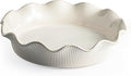 MIKIGEY Ceramic Deep Pie Pan for Baking, 11 inch Porcelain Pie Dish for Apple Pie, Oven & Dishwasher Safe, Farmhouse Decor, 48 Ounce Deep Plate for Kitchen, Non-Stick Pie Pans, Embossed Stripe
