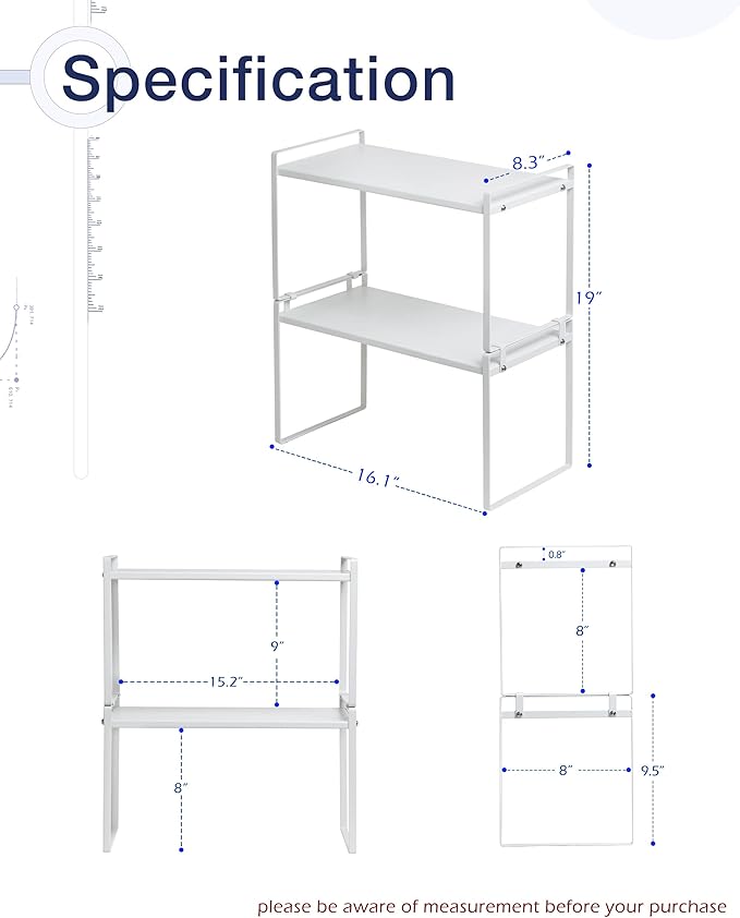 Nxconsu Stackable Cabinet Shelf Organizer 2 Pack, Standard Tall White