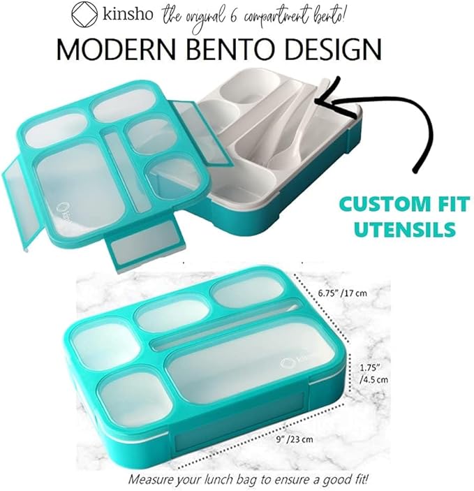 kinsho Bento Lunch Box, Ice Pack Insulated Bag for Kids, Boys, Girls, Teal