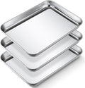 Potchen 3 Pcs Baking Sheet Pan Set Stainless Steel Cookie Sheet Small Toaster Oven Pans Tray Barbecue Grill Pan Rectangle Trays Oven Freezer Bakery, Non-stick, Easy Clean, 9 x 6.7 x 1 Inches