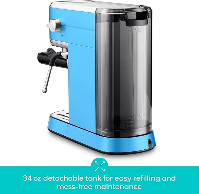 CASABREWS Espresso Machine 20 Bar, Stainless Steel Espresso Maker with Milk Frother Steam Wand, Professional Coffee Machine with 34oz Removable Water Tank, Gift for Dad or Mom, Baby Blue, CM5418-LTB