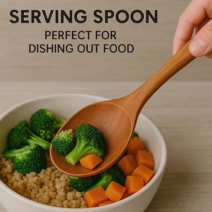 Forestroot 6-Piece Wooden Utensil Set – Premium Teak Wood Cooking Spoons & Spatulas, Non-Stick, Heat-Resistant, Durable & Eco-Friendly Kitchen Tools for Cooking & Serving
